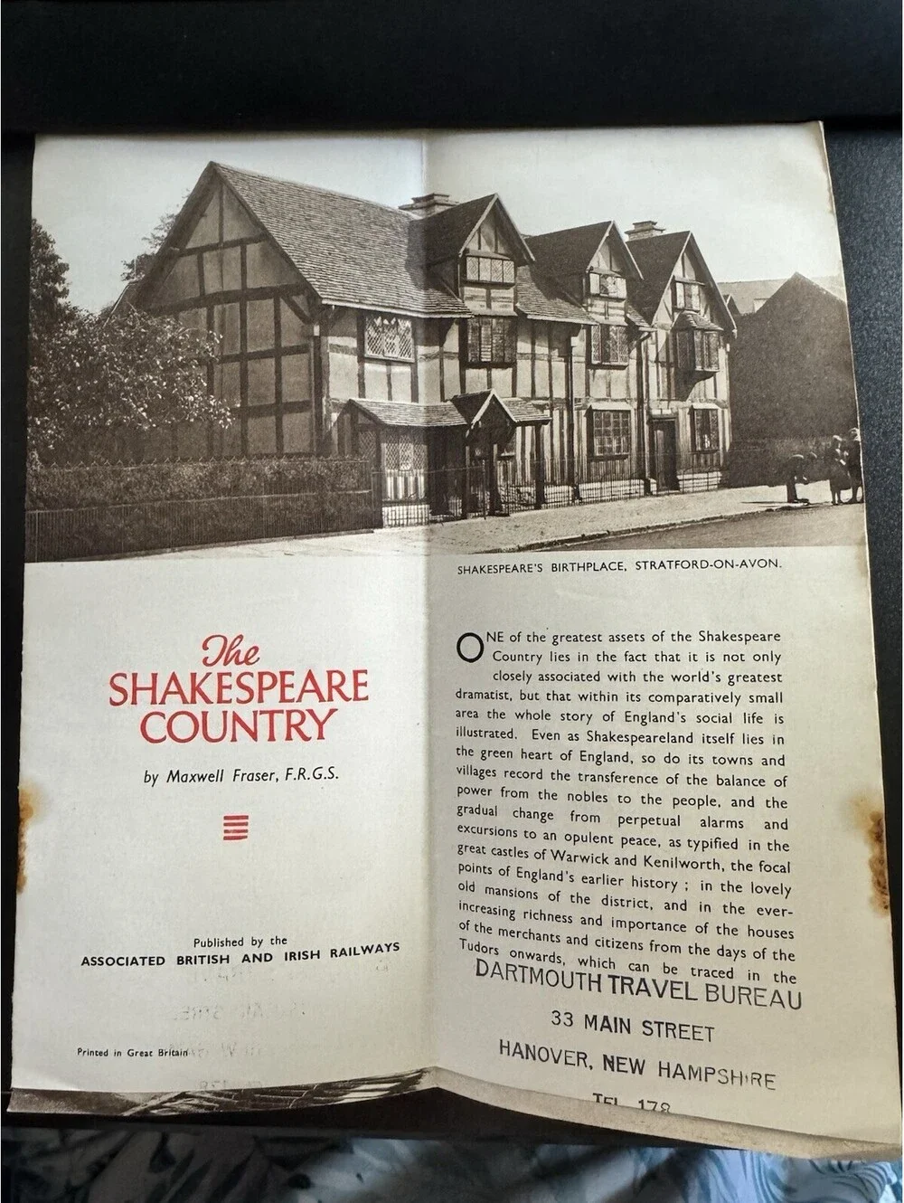 Vintage Associated British & Irish Railways Travel Brochure For Shakespeare Co